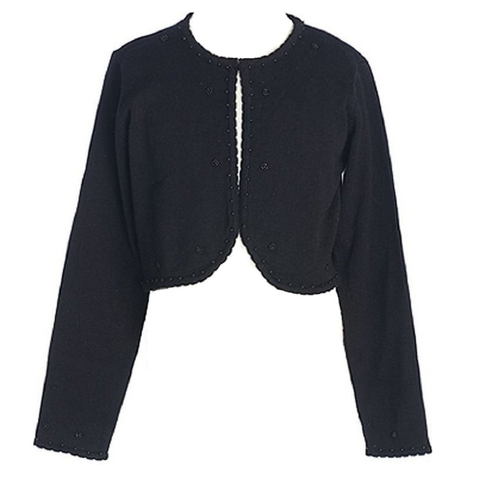 Little Girls Long Sleeve Beaded Flower Girl Cardigan Sweater Bolero Wedding